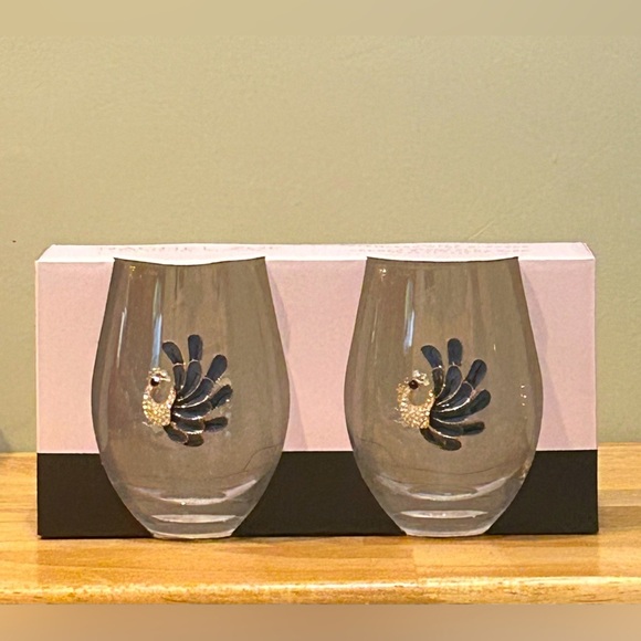 Rachel Zoe Rhinestone Peacock Stemless Wine Glasses. Set of 2. Brand New In Box - Picture 1 of 5